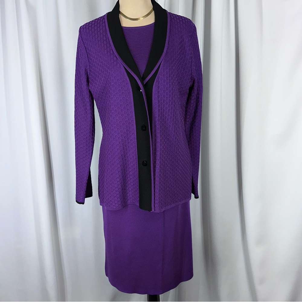 Misook 3pc Knit Set Jacket (S) Top (S)  Skirt (M)‎ Purple Black Office Quiet Lux